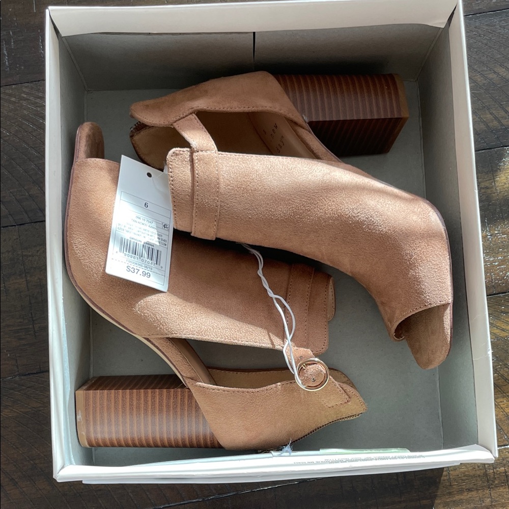 Target's A New Day Elegant Suede Tan Peep-Toe Block Heels